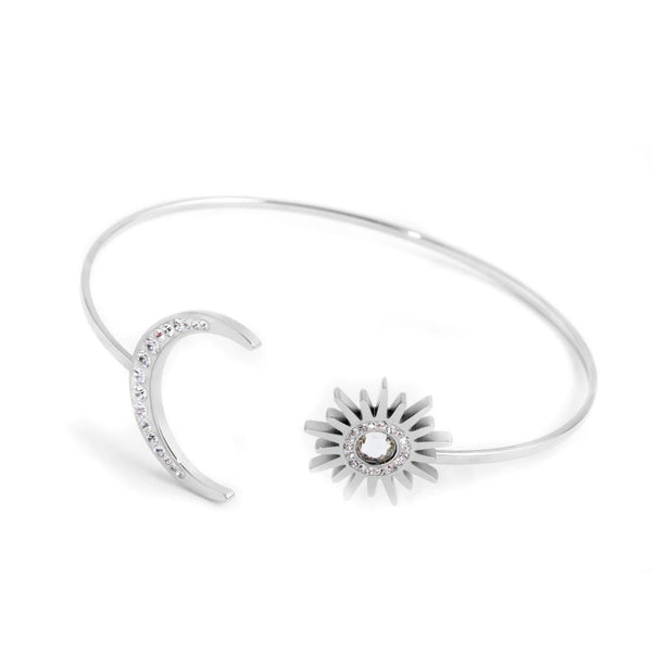33br0007 Bracciale rigido sole luna cristalli bianchi