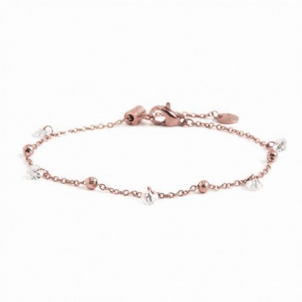2BR0061R-W BRACCIALE ROSE' CON CRISTALLI BIANCHI E SFERE