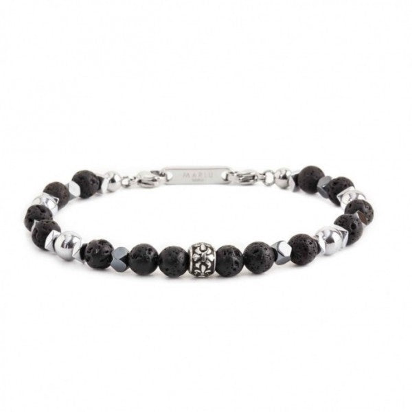 13BR112 BRACCIALE SFERE PIETRA LAVICA ED EMATITE