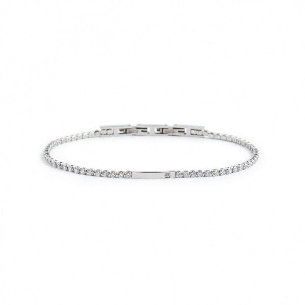 1BR0067-W BRACCIALE TENNIS CRISTALLI BIANCHI 2MM E PLACCA CON CRISTALLO BIANCO