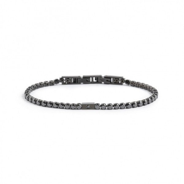 1BR0068N-N BRACCIALE TENNIS CRISTALLI NERI 3MM E PLACCA CON CRISTALLO NERO