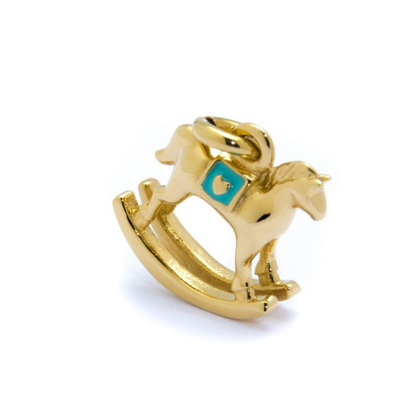 21ch003g-a Charm cavallino a dondolo oro azzurro
