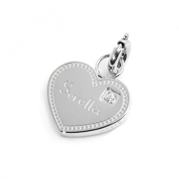 15CH155 CHARM SORELLA A FORMA DI CUORE CON CRISTALLO BIANCO