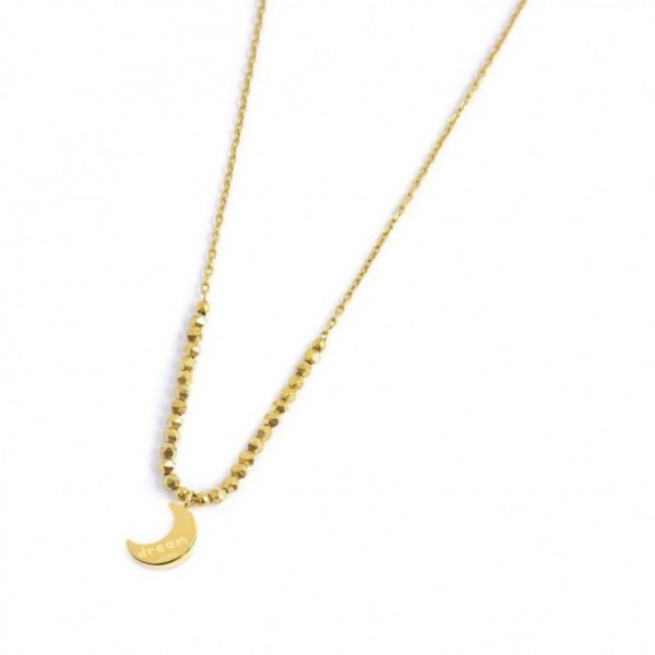 Collana Luna Pendente Con Zircone Blu Ed Ematite Sfaccettata  - Gioielleria Fondente