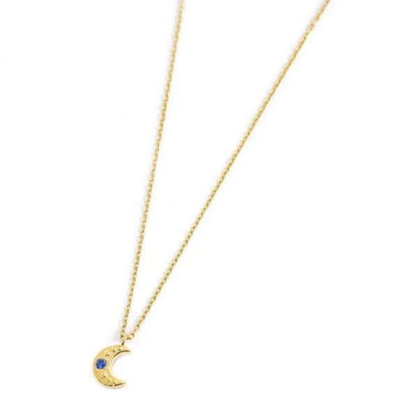 Collana Luna Pendente Con Zircone Blu  - Gioielleria Fondente
