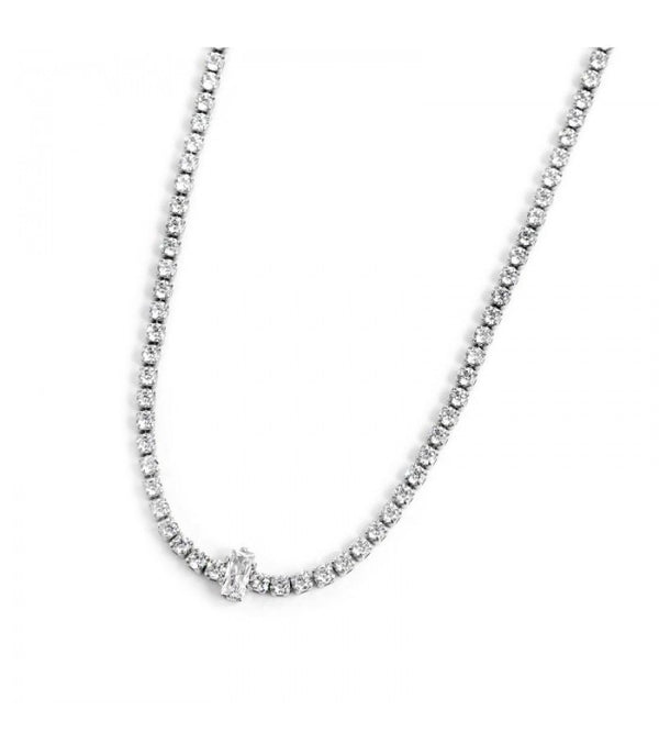 2co0076-w Collana tennis zirconi bianchi e zircone baguette centrale