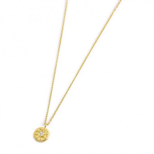 Collana Medaglietta Pendente Sole Con Zircone Bianco - Gioielleria Fondente