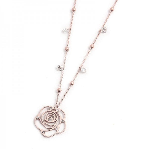 15cn037r Collana con rosa pendente