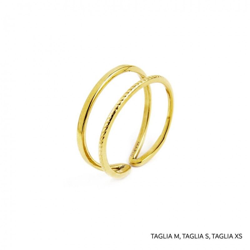18an101g Anello doppia fascia rettangolare e ritorto