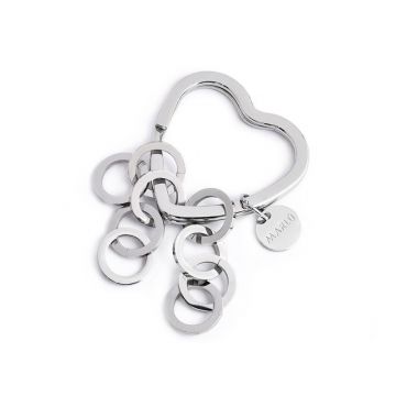 12pc010 Portachiavi cuore con catene e anelli piccoli