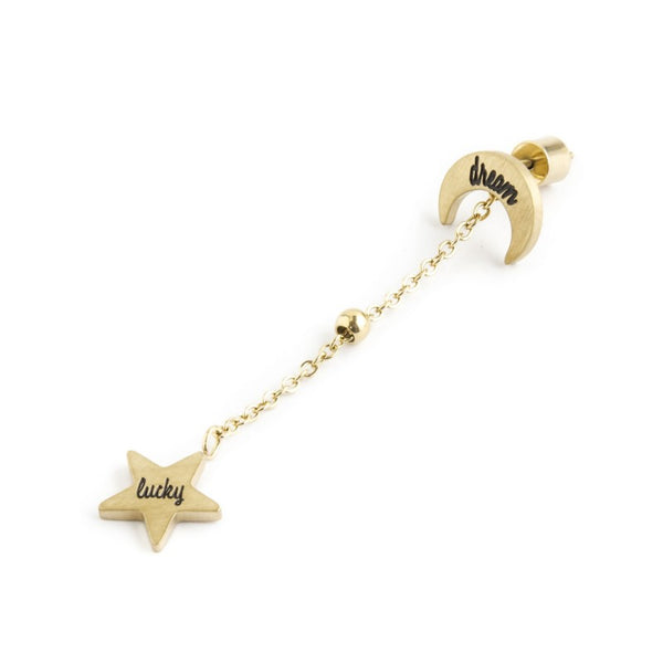 18or064g Mono Orecchino luna e stella pendente