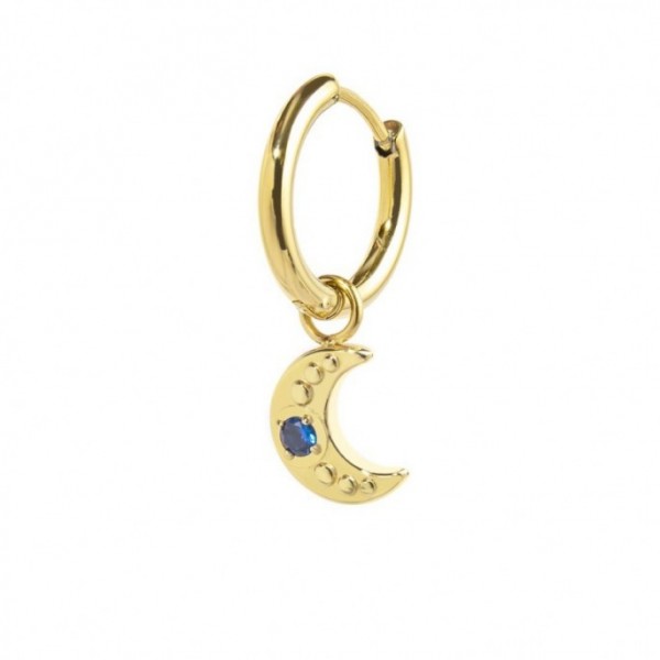 18OR086G ORECCHINO A CERCHIO LUNA PENDENTE CON ZIRCONE BLU