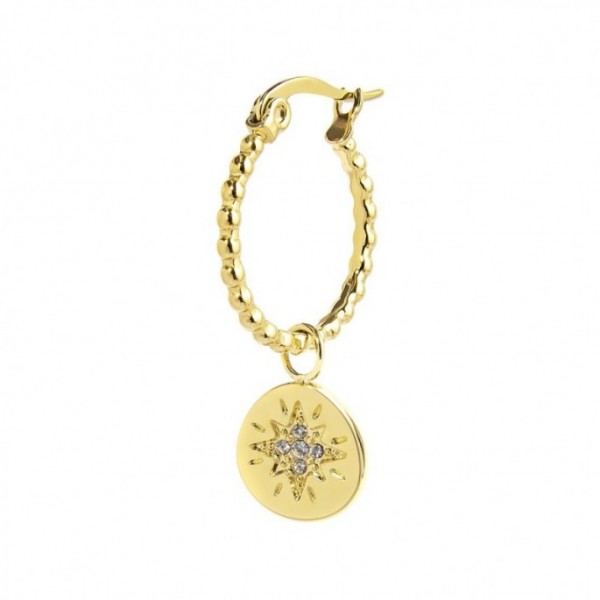 18OR089G ORECCHINO A CERCHIO MEDAGLIETTA PENDENTE CON ROSA DEI VENTI