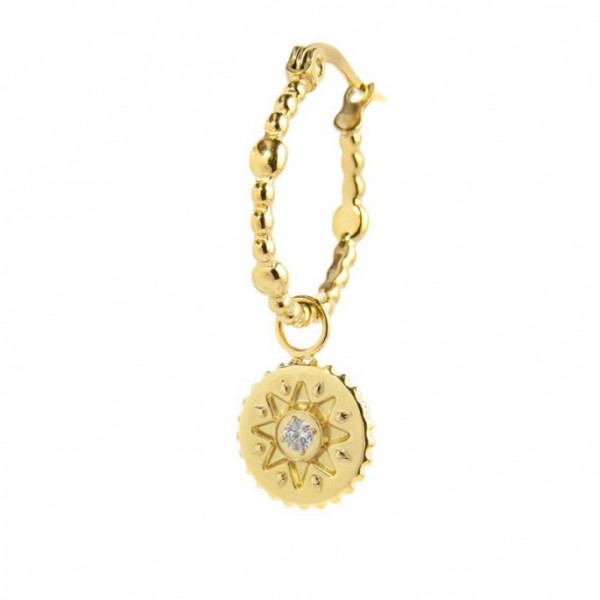 18OR090G ORECCHINO A CERCHIO MEDAGLIETTA PENDENTE CON SOLE