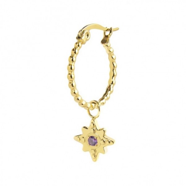 18OR088G ORECCHINO A CERCHIO ROSA DEI VENTI PENDENTE CON ZIRCONE VIOLA 