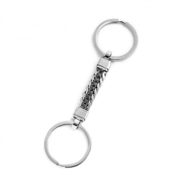 31PC0001-N PORTACHIAVI DOPPIO ANELLO CON CENTRALE TENNIS ZIRCONI NERI 
